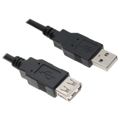 Black 1ft. USB A to A Extension Cable USB 2.0 High Speed Rated 28/24AWG
