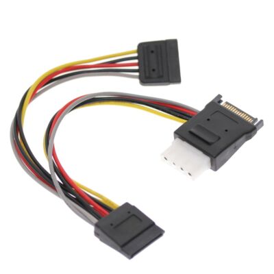 SATA Power Split Cable - Molex 4-Pin Output - Dual 15-pin SATA Output