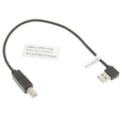 1ft. Right to Straight A to B 28/28AWG Black Cable USB 2.0  RoHS
