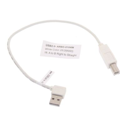 1ft. Right to Straight A to B 28/28AWG White Cable USB 2.0  RoHS