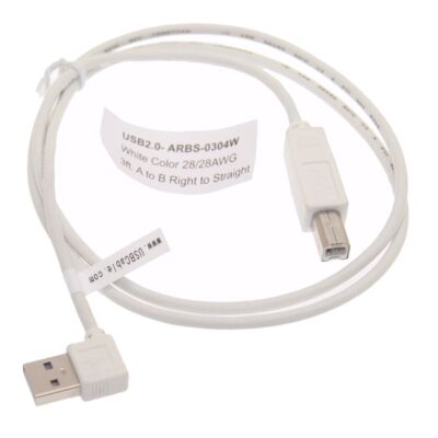 3ft. Right to Straight A to B 28/28AWG White Cable USB 2.0  RoHS