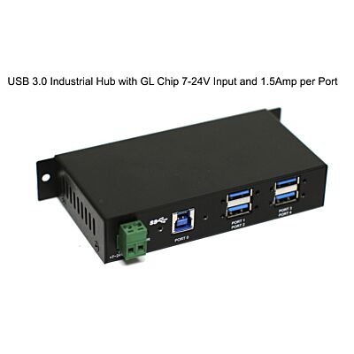 4-Port USB 3.0 Hub 1.5A for DCP Charging Support DIN RAIL Mounting Kit