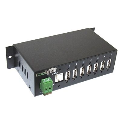 Surge Protected Metal 7-Port USB 2.0 Hub - DIN RAIL Mounting NEC Chip